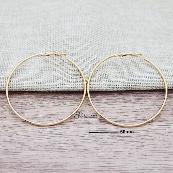 Stainless Steel Plain Wire Circle Hoop Women's Earrings - Gold