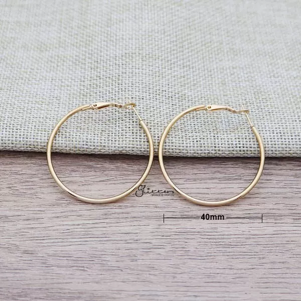 Stainless Steel Plain Wire Circle Hoop Women's Earrings - Gold