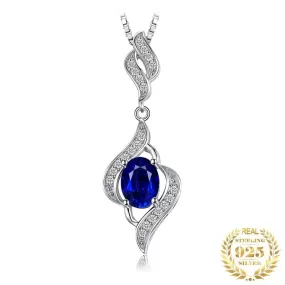 Statement Halo Blue Sapphire Pendant Necklace - 925 Sterling Silver ( Pendant without Chain )