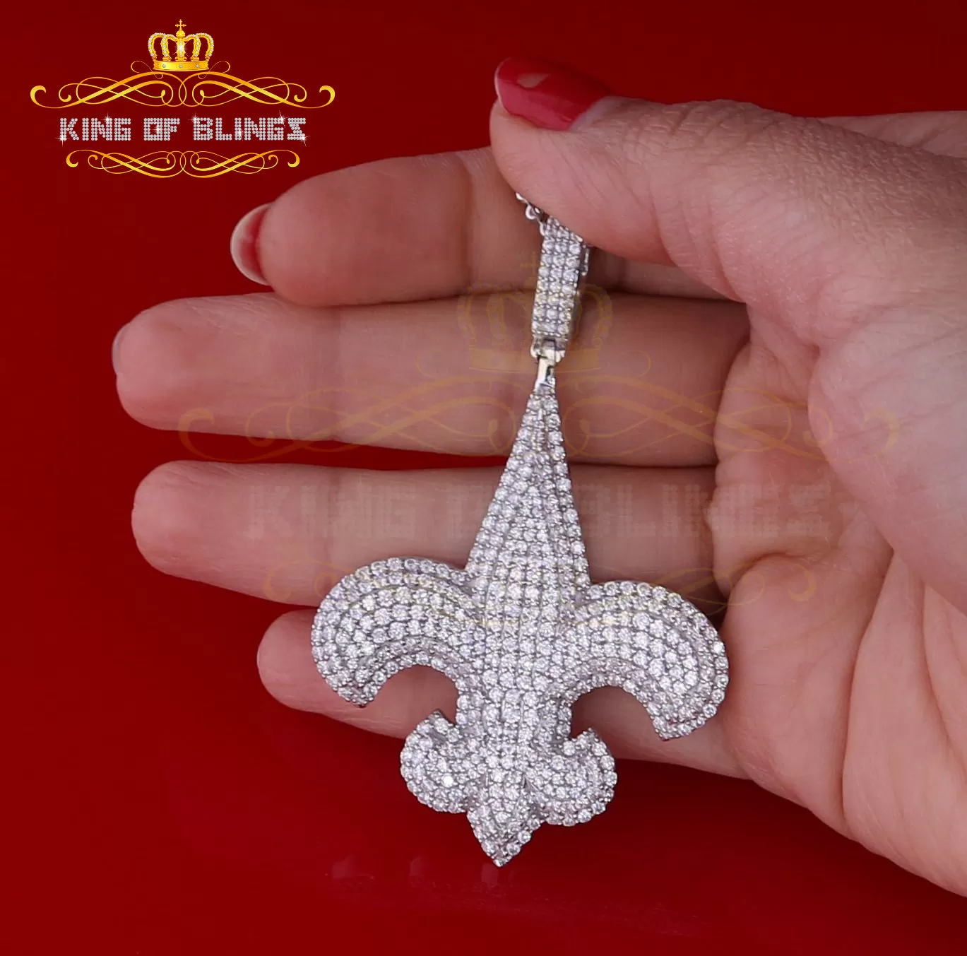 Sterling 925 Silver Fleur de Lis wise Shape White Pendant 9.66ct Cubic Zirconia