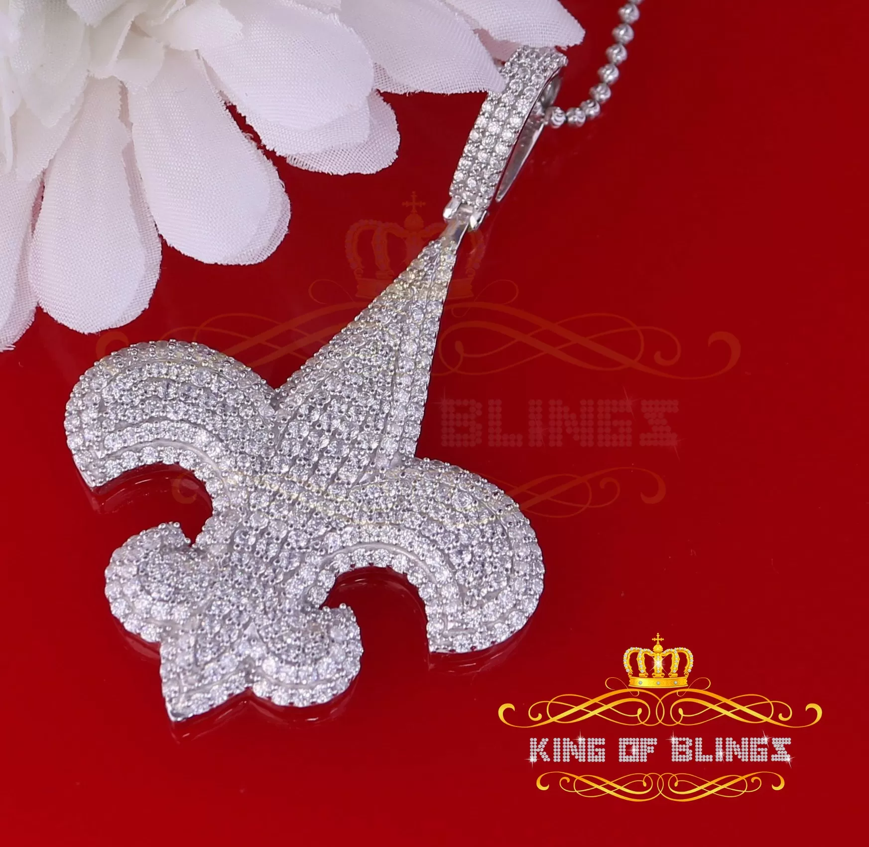 Sterling 925 Silver Fleur de Lis wise Shape White Pendant 9.66ct Cubic Zirconia