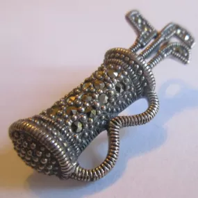 Sterling Silver And Marcasite Golf Bag Brooch Pendant Vintage c1980