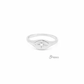 Sterling Silver Oval Signet Ring with C.Z Star Set