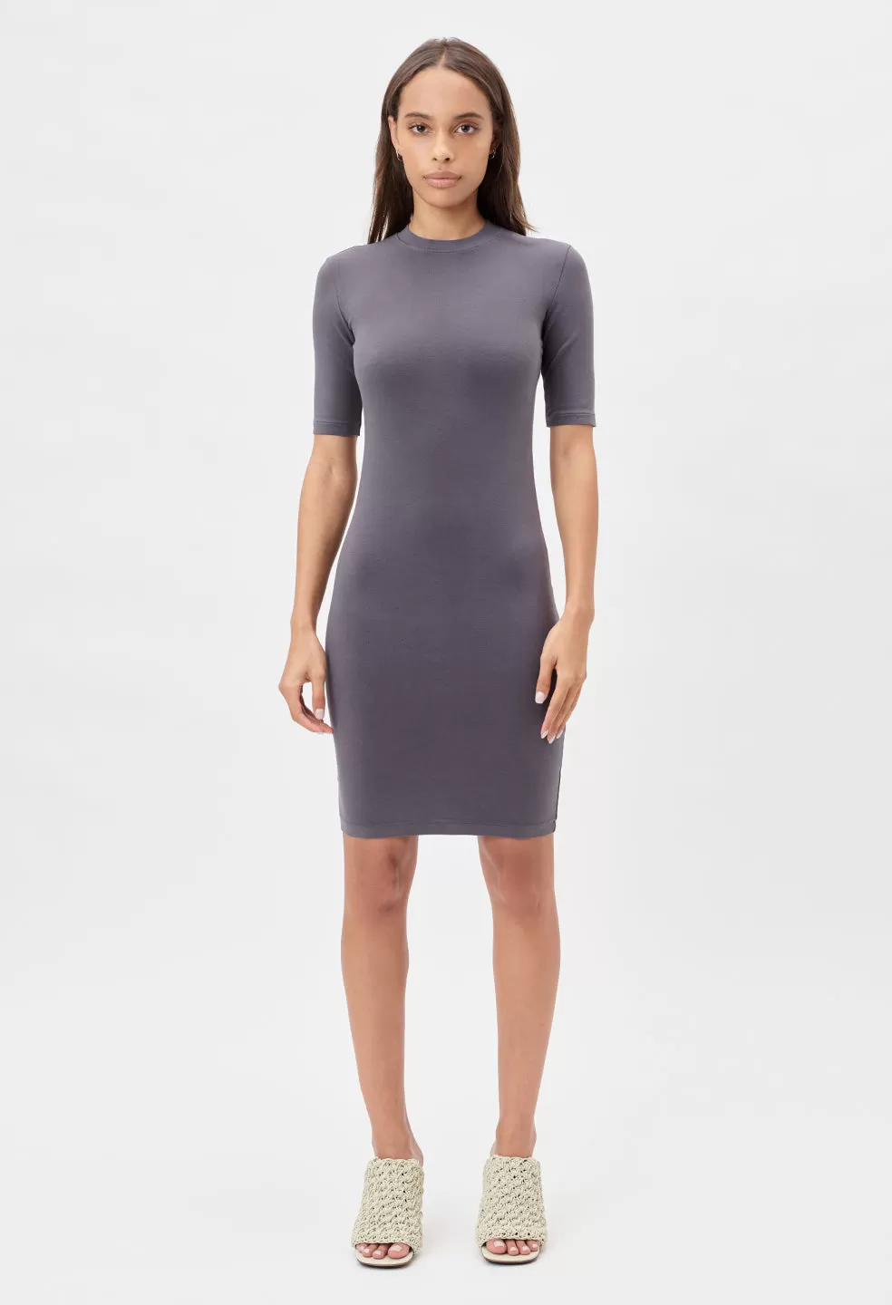 Stretch Sueded Cotton Mockneck Dress / Eclipse