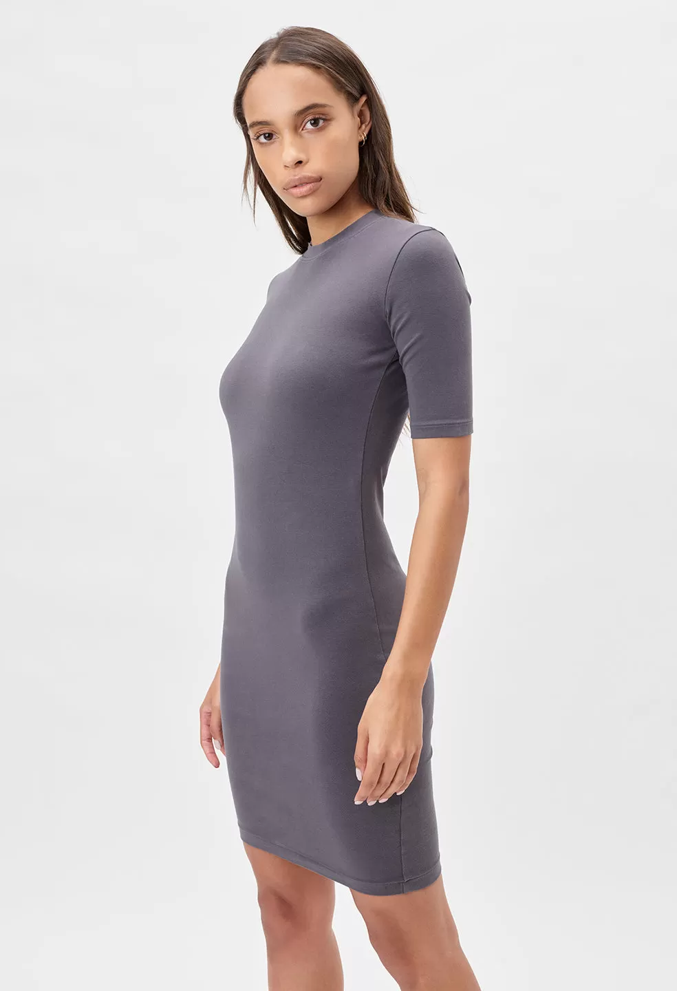 Stretch Sueded Cotton Mockneck Dress / Eclipse