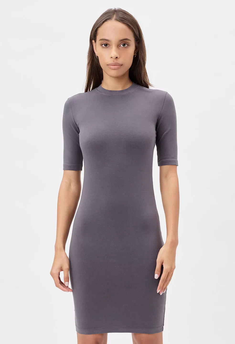 Stretch Sueded Cotton Mockneck Dress / Eclipse