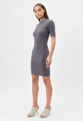 Stretch Sueded Cotton Mockneck Dress / Eclipse