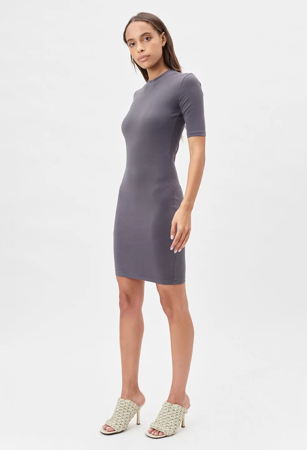 Stretch Sueded Cotton Mockneck Dress / Eclipse