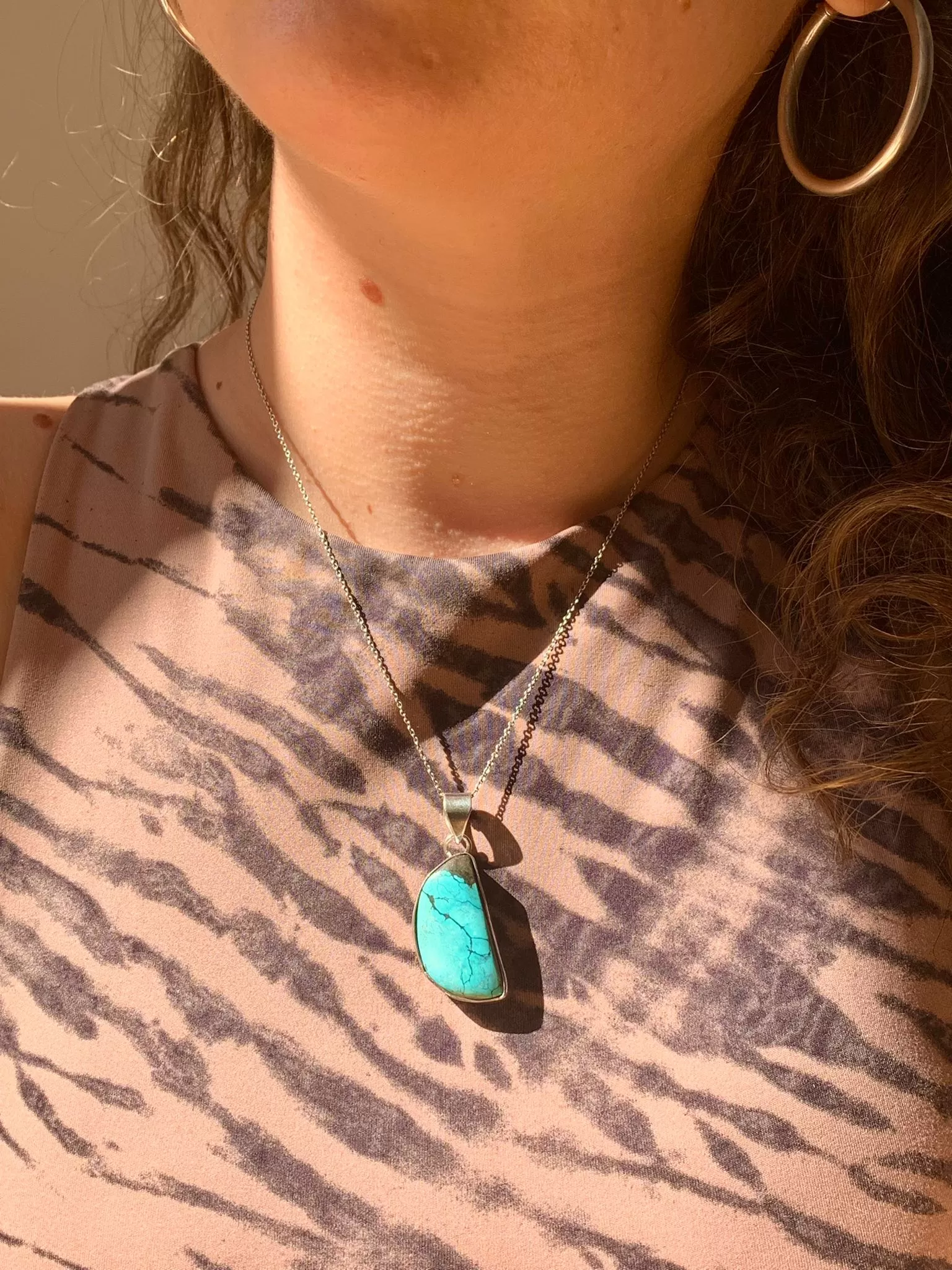 Tibetan Turquoise Akoni Pendant - Half Moon