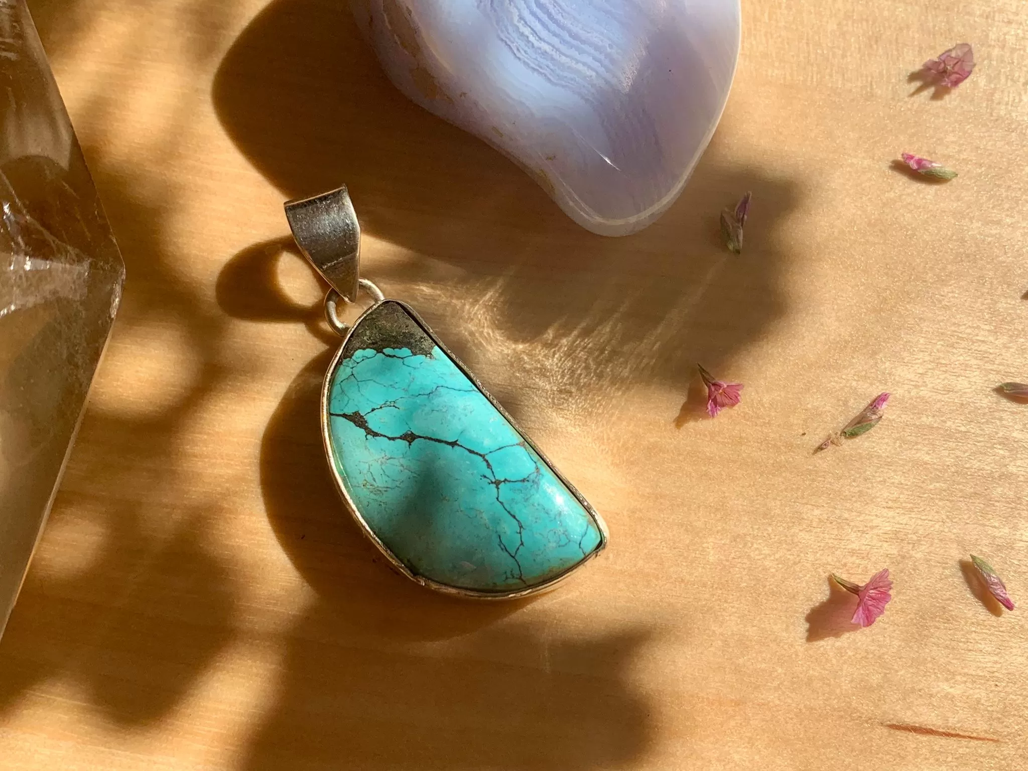 Tibetan Turquoise Akoni Pendant - Half Moon