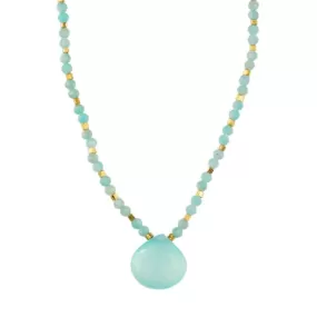 Turquoise Necklace with Amazonite & Gold Vermeil Section and Calcite Drop