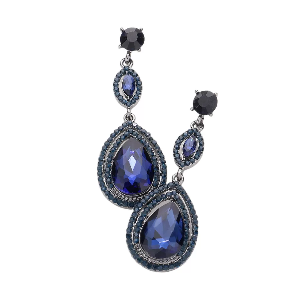 Victorian Teardrop Halo Crystal Evening Earrings