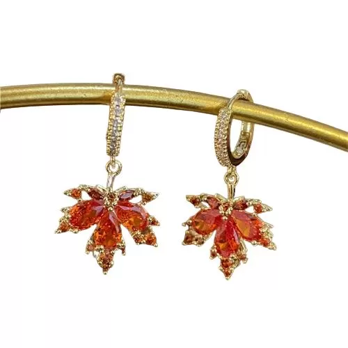 Vintage Crystal Red Maple Leaf Earrings